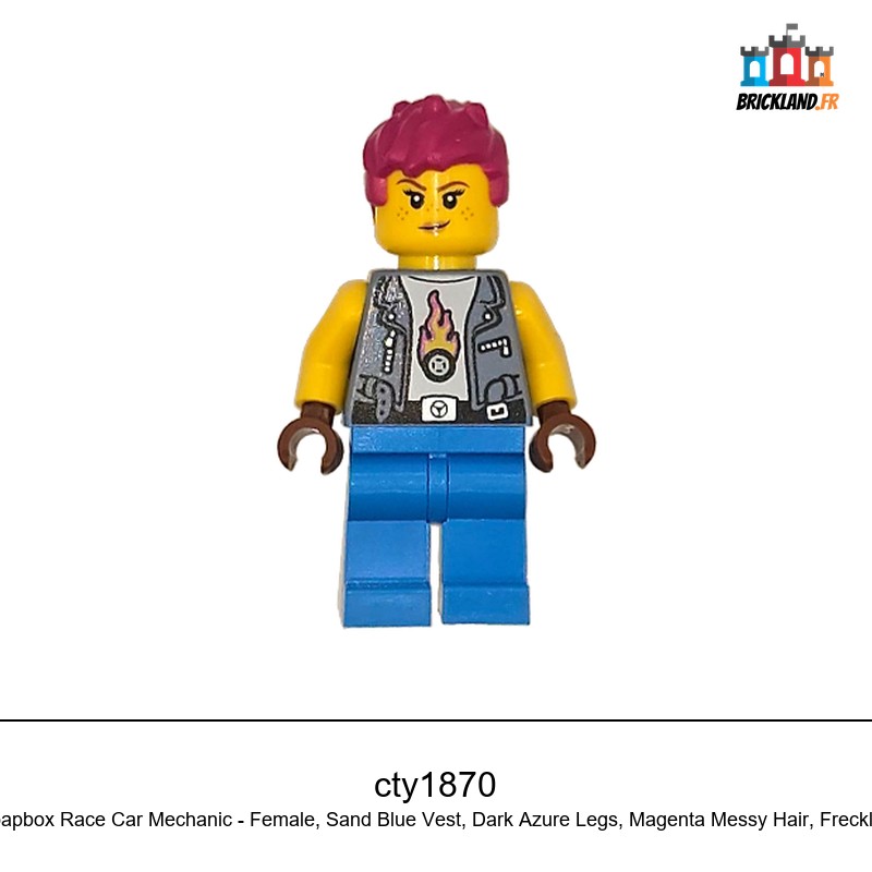 Figurine Town Soapbox Race Car Mechanic – Female, Sand Blue Vest, Dark Azure Legs, réf. cty1870 – Image 2