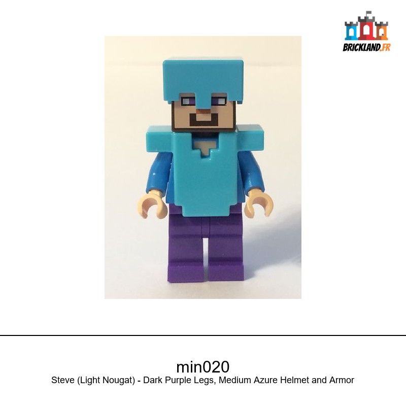Figurine Minecraft Steve (Light Nougat) – Dark Purple Legs, Medium Azure Helmet and Armor, réf. min020 – Image 2